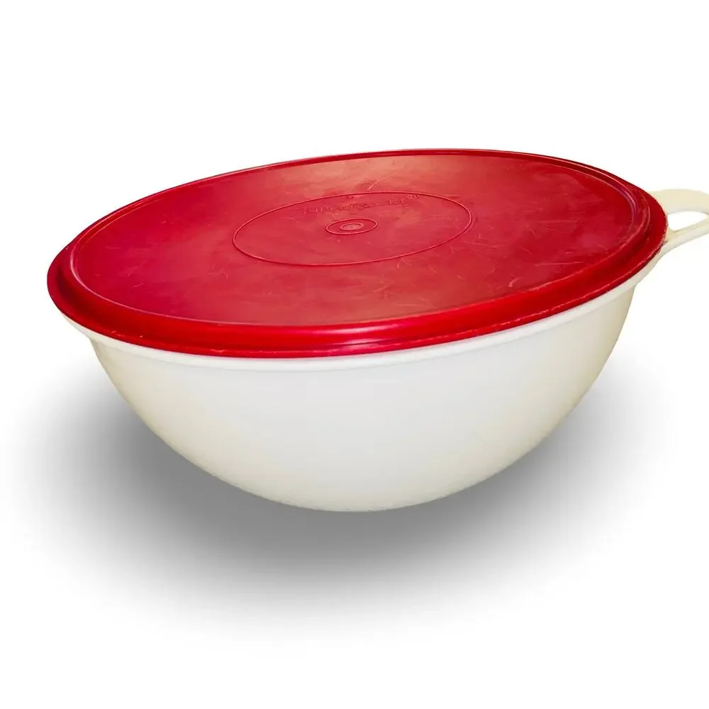 Tupperware Thatsa Bowl White With Red Lid Mixing Serving Bowl 32 Cup 2539A 224